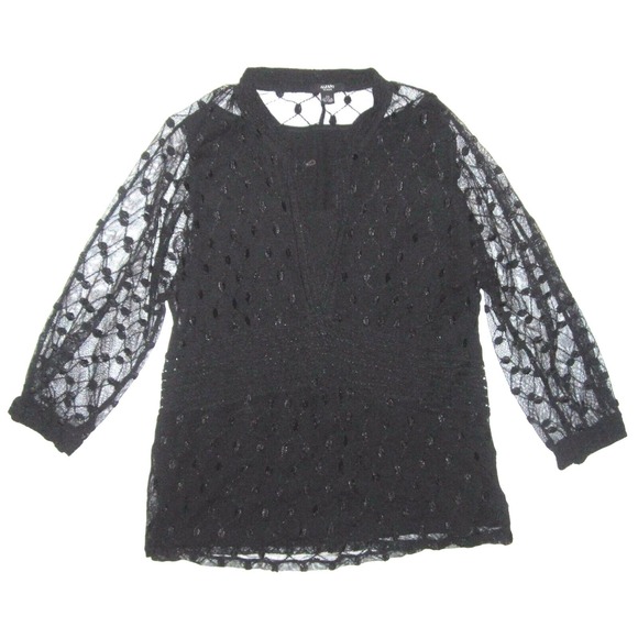 ALFANI Womens PLUS 2X 18 20 Black Sheer Lace Top Shirt Empire Waist Babydoll - Picture 1 of 3